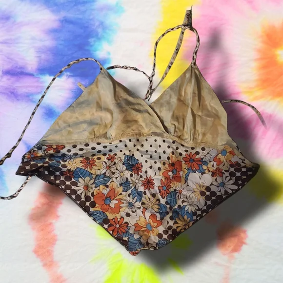 VINTAGE Handmade Hankerchief Open Back Crop Top S - Picture 4 of 5